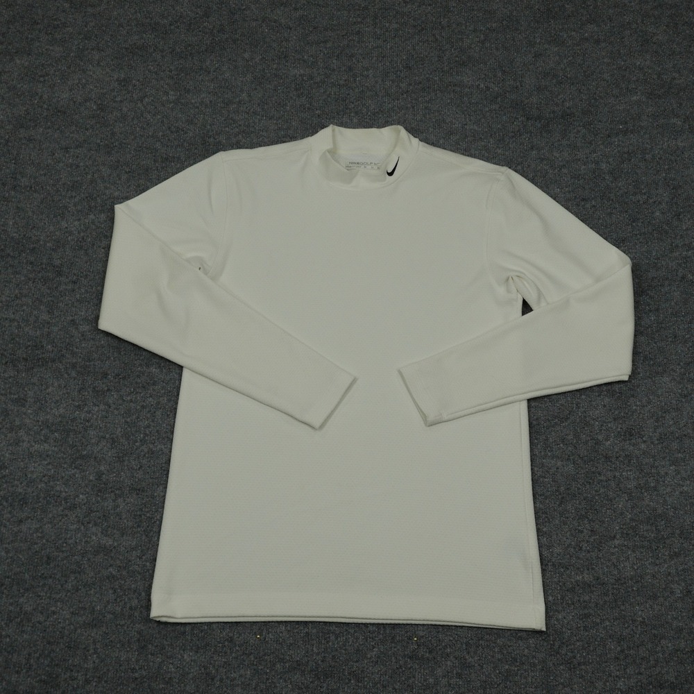 Nike Golf Shirt Mens Medium White Mock Neck Long Sleeve Fit Dry 335933-100